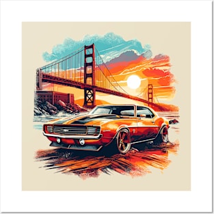 Chevy camaro with Golden Gate Bridge Posters and Art